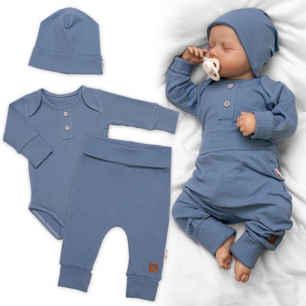 Baby Nellys Žebrovaná rostoucí souprava 3D, Baby Boy - jeans