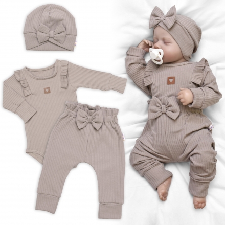 Baby Nellys Žebrovaná rostoucí souprava 3D, Baby Girl - taupe