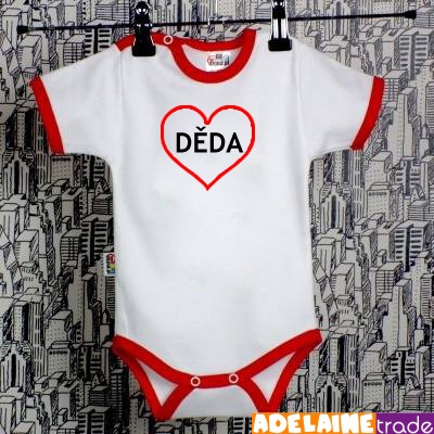 Baby Dejna Body kr. rukáv SRDÍČKO DĚDA - bílé/červený lem, vel. 74