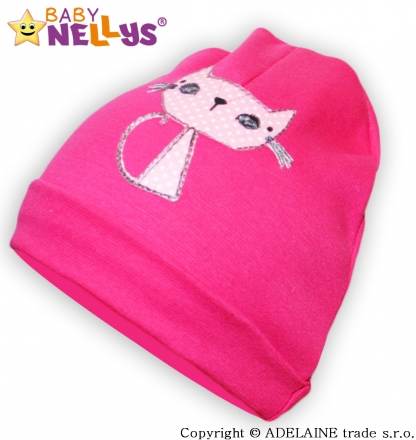 Baby Nellys Bavlněná čepička  ® - sytě růžová s Kočičkou
