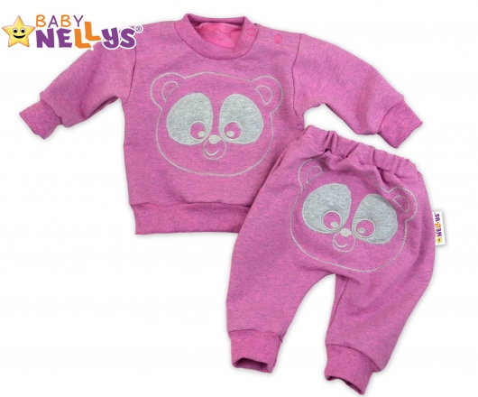 Baby Nellys Tepláková souprava  - Medvídek - růžový melír, vel. 80