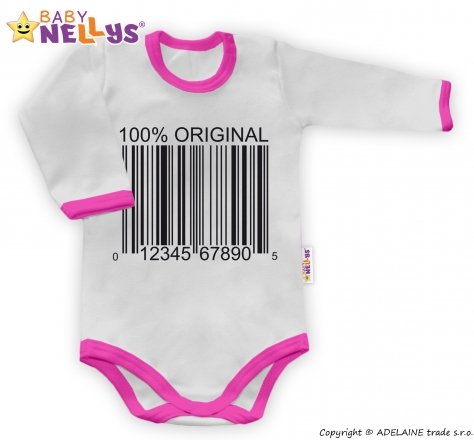 Baby Nellys  Body dlouhý rukáv 100% ORIGINÁL - šedé/růžový lem, vel. 80