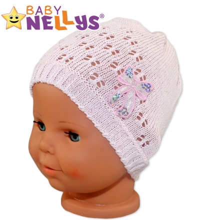 Háčkovaná čepička Mašle Baby Nellys ® - s flitry - sv. růžová