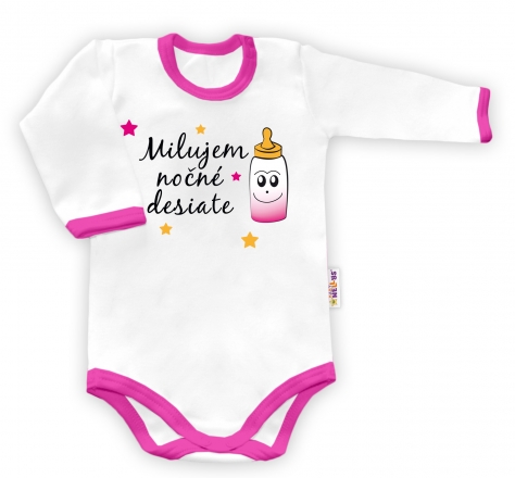 Baby Nellys  Body dlouhý rukáv vel. 86, Milujem nočné desiate - bílé/růžový lem