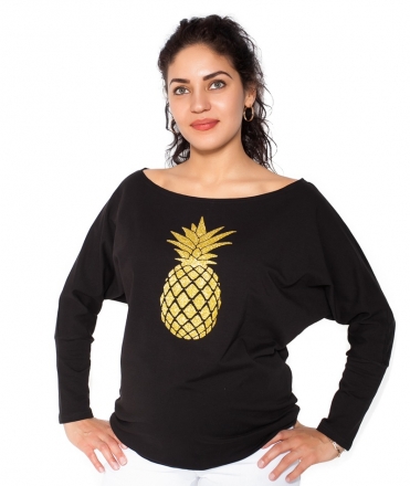 Be MaaMaa Těhotenská mikina, triko Ananas - černé - S