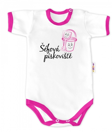 Baby Nellys  Body krátký rukáv - Šéfová pískoviště - bílé/růžový lem, vel. 68