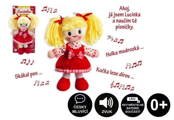 Teddies Panenka Lucinka hadrová plyš 30 cm česky zpívající na kartě